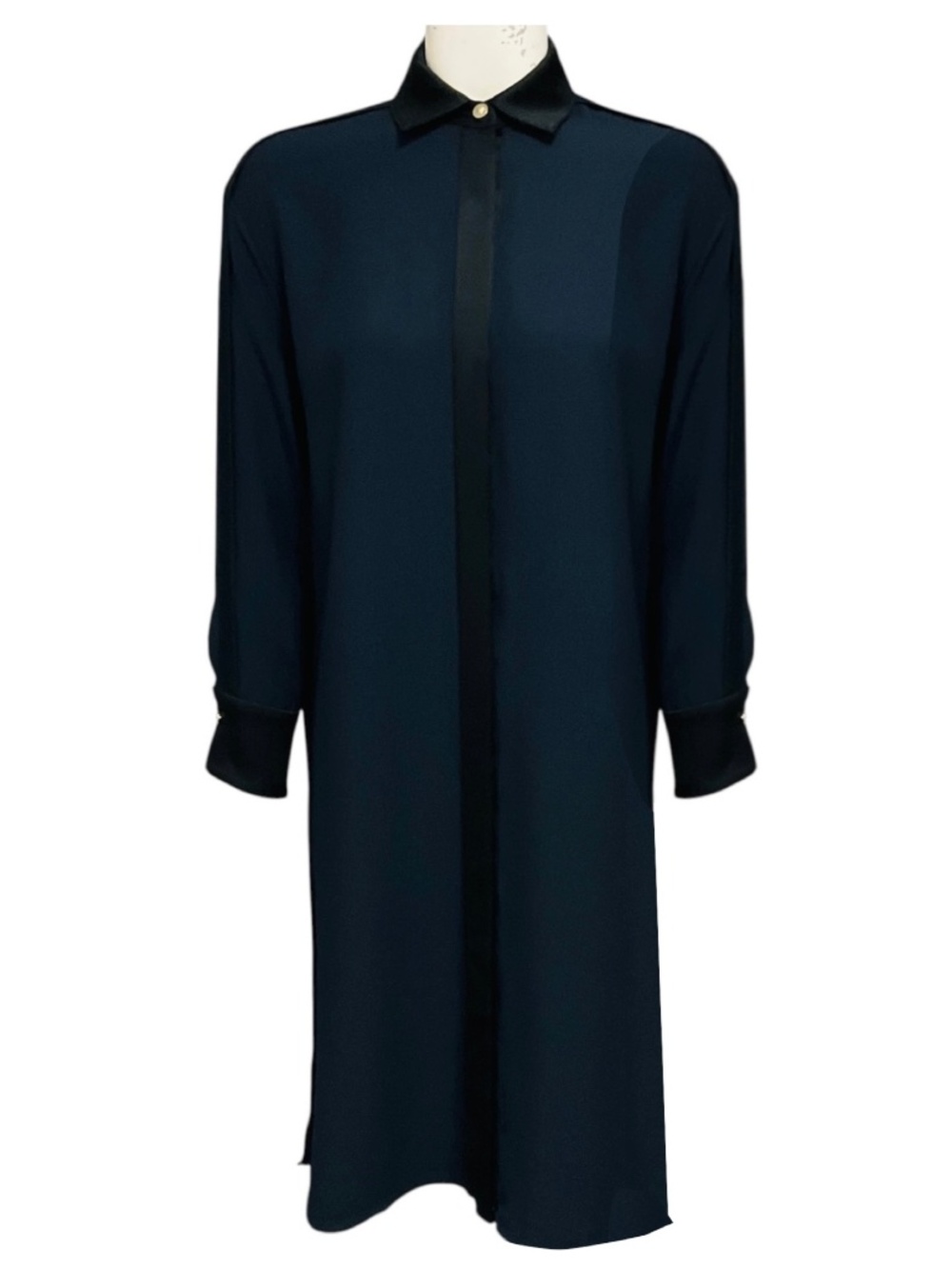 VERSACE NAVY BLUE / BLACK LONG SLEEVED BUTTON FRONT SHIRTDRESS MIDI DRESS WITH M
